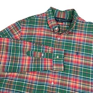 Ralph Lauren EUC Button Down Shirt Men's XXL Green Red Plaid Custom Fit